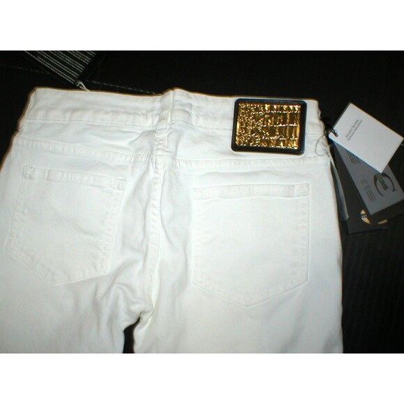 New NWT Designer Just Cavalli Jeans 27 White Italy Slim Womens Tall Gold Logo